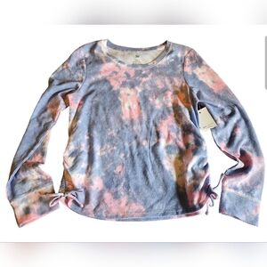 So long sleeve, pink and blue  tie dye ruched sides Girls size xl(14-16)